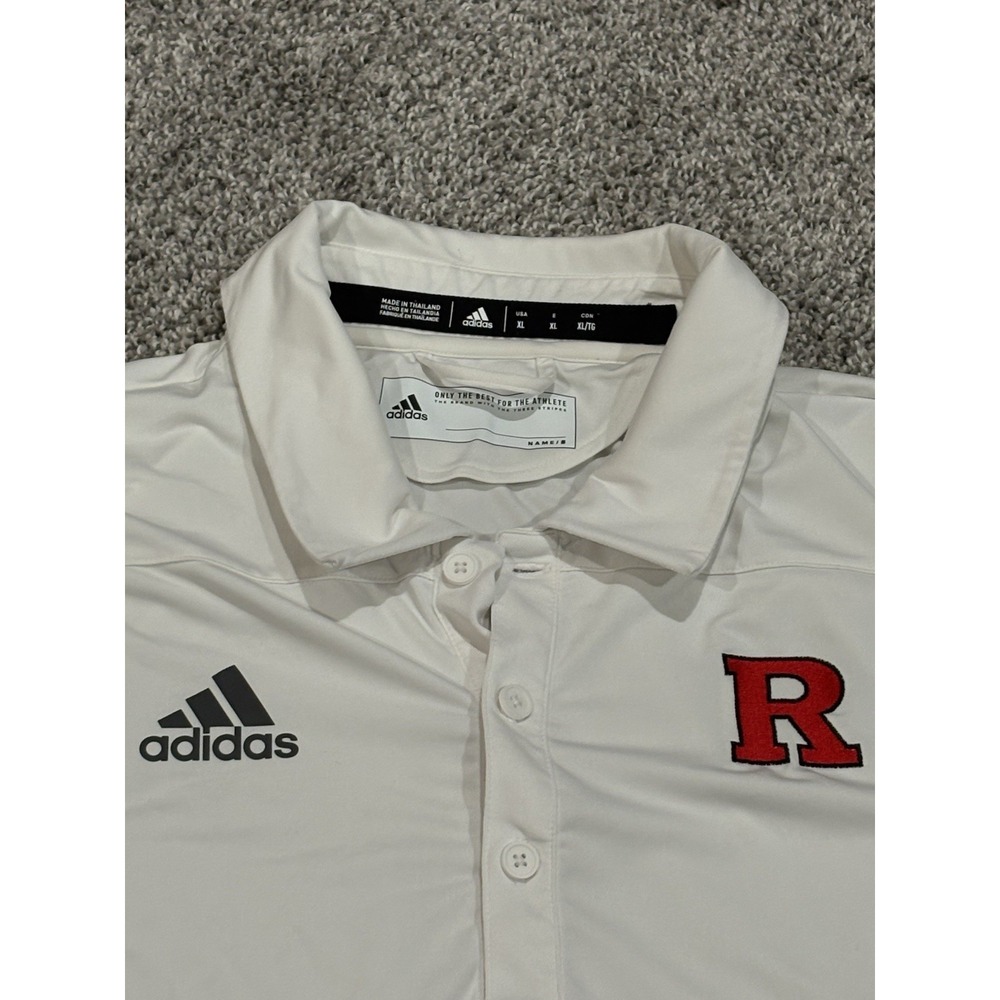 Adidas Rutgers Scarlet Knights Polo Shirt Mens XL White Short Sleeve NCAA Golf